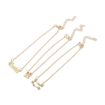 3Pcs Alloy Rhinestones Anklets AJEW-S083-01G-06-1