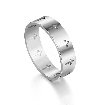 Non-Tarnish Stainless Steel Cross Finger Ring RELI-PW0001-003E-P-1