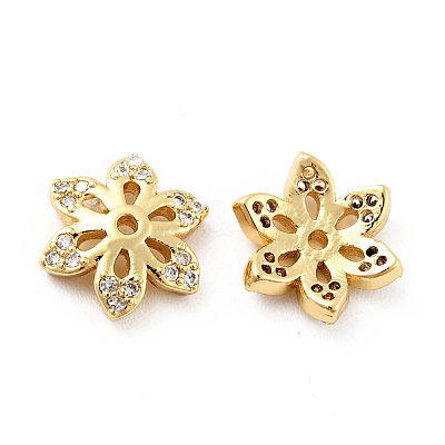Brass Micro Pave Clear Cubic Zirconia Bead Caps KK-G425-04G-1