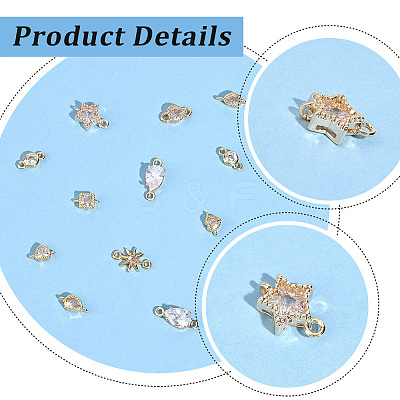 24Pcs 8 Styles Brass Pave Cubic Zirconia Connector Charms KK-BBC0028-50-1