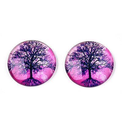 Half Round/Dome Tree Pattern Glass Flatback Cabochons for DIY Projects GGLA-Q037-25mm-M28-07-1