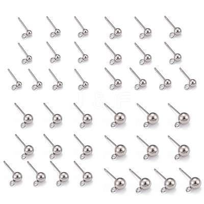 Non-Tarnish 40Pcs 4 Styles 202 Stainless Steel Ball Stud Earring Findings STAS-LS0001-13P-1
