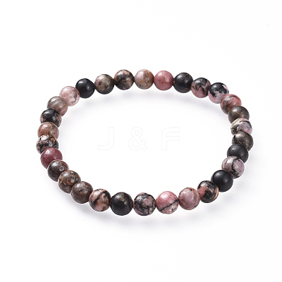 Natural Rhodonite Stretch Bracelets X-BJEW-JB04557-01-1