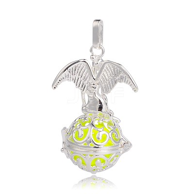 Silver Color Plated Brass Hollow Round Cage Pendants KK-J248-04S-1