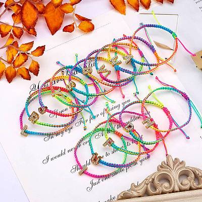 Crystal Rhinestone Initial Braided Bead Bracelet BJEW-SW00037-10-1