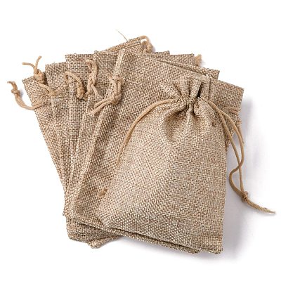 Polyester Imitation Burlap Packing Pouches Drawstring Bags X-ABAG-R004-14x10cm-05-1