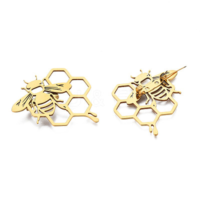 201 Stainless Steel Bee and Honeycomb Lapel Pin JEWB-N007-124G-1