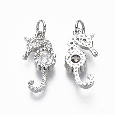 Brass Micro Pave Clear Cubic Zirconia Pendants KK-R133-052P-NF-1