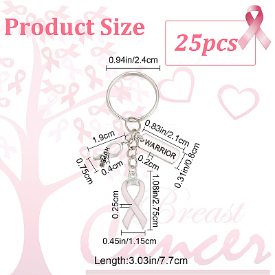 Pink Breast Cancer Awareness Ribbon Alloy Enamel Pendant Keychain KEYC-AB00001-1