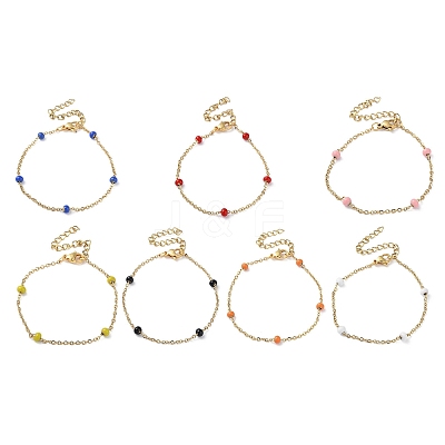 PVD Vacuum Plating Golden 304 Stainless Steel Cable Chain Bracelet with Enamel Rondelle Beaded BJEW-G683-02G-1