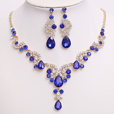 Teardrop & Moon Alloy Rhinestone Pendant Necklace & Stud Dangle Earring FS-WG0A8BD-12-1