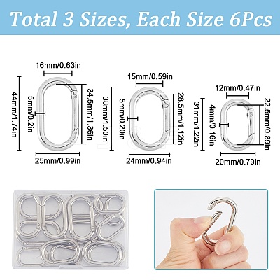 18Pcs 3 Styles Zinc Alloy Spring Gate Rings FIND-SP0001-13-1