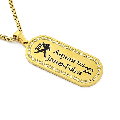 Constellation 304 Stainless Steel Micro Pave Clear Cubic Zirconia Wheat Chain Pendant Necklaces for Women Men NJEW-U007-01C-1