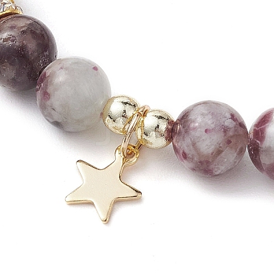 8mm Round Natural Plum Blossom Tourmaline Beaded Stretch Bracelets BJEW-JB10469-01-1