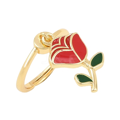 Adjustable Brass Enamel Pendant Finger Rings for Women RJEW-A090-03G-1