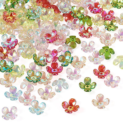 42Pcs 7 Colors Electroplate Acrylic Bead Caps OACR-TA0014-43-1