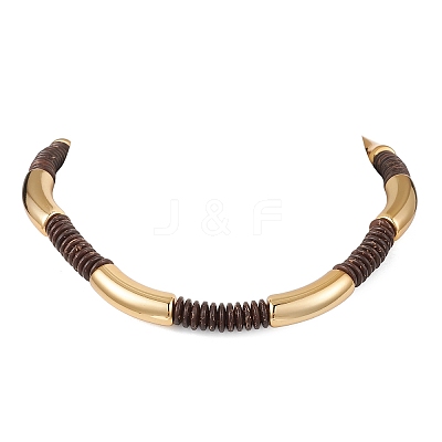 12MM Two Tone Acrylic & CCB Plastic & Coconut Curved Tube Beaded Necklaces for Women NJEW-JN05373-02-1