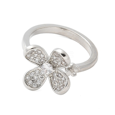 Flower Brass Micro Pave Cubic Zirconia Cuff Cup Peg Ring Settings KK-K297-23P-1