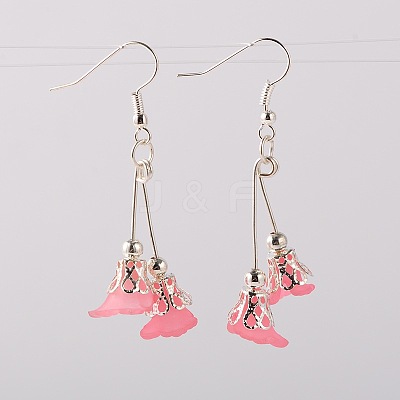 Dangling Transparent Flower Acrylic Pendant Earrings EJEW-JE01335-1