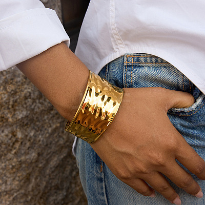 Minimalist Hammered 304 Stainless Steel Cuff Bangles PQ4514-1