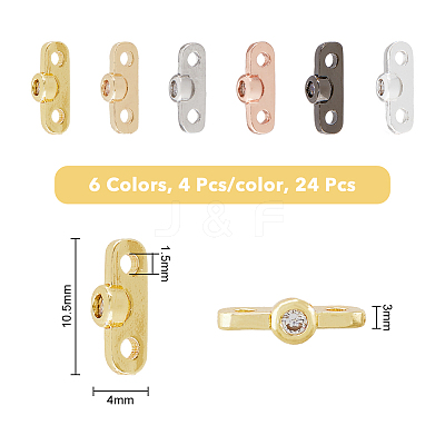 24Pcs 6 Colors Rack Plating Brass Pave Clear Cubic Zirconia Connector Charms KK-FH0005-83-1