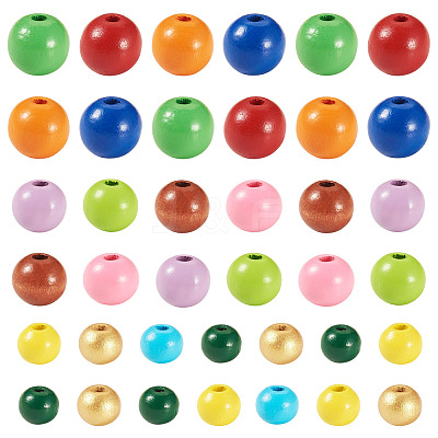 300Pcs 3 Styles Round Natural Wood Beads WOOD-TA0003-04-1