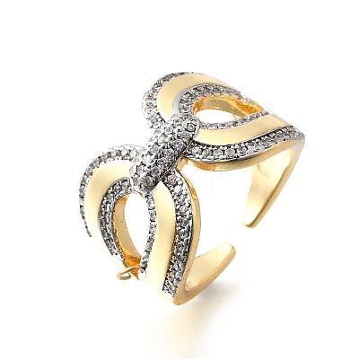 Brass Micro Pave Cubic Zirconia Cuff Rings RJEW-V007-03GP-1