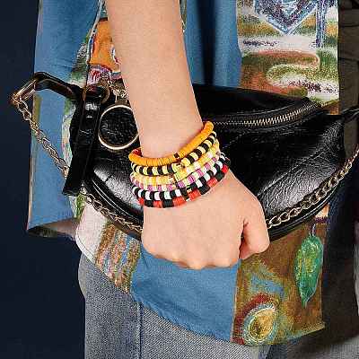 Handmade Polymer Clay Heishi Beads Stretch Bracelets Sets BJEW-JB05902-10-1