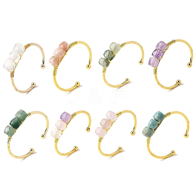 Natural Mixed Stone Beads Cuff Bangles for Women BJEW-Q035-01G-1