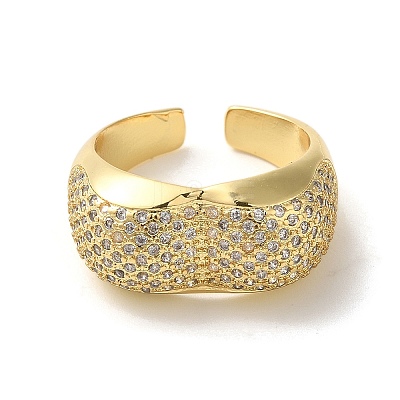 Brass Pave Cubic Zirconia Open Cuff Rings for Women RJEW-M169-05G-1