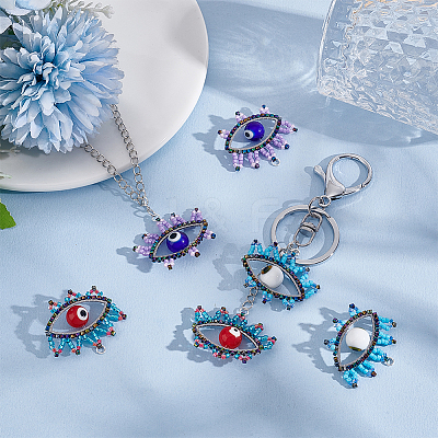 6Pcs 3 Colors Glass Seed Beaded Pendants PALLOY-GO00026-1