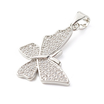 Brass Micro Pave Clear Cubic Zirconia Pendants ZIRC-P094-12P-RS-1