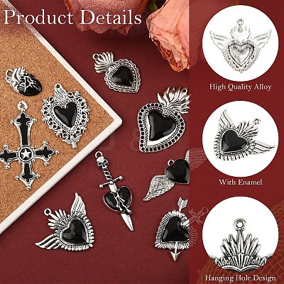 9Pcs 9 Styles Alloy Pendants ENAM-YW0005-90-1