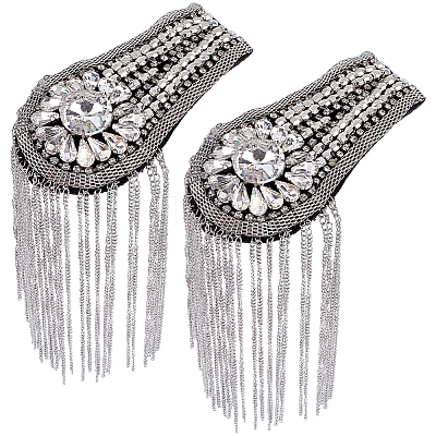 Teardrop Iron Chain Tassel with Rhinestone Epaulettes AJEW-WH20006-326C-P-1