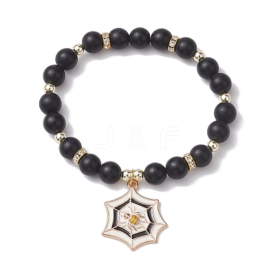 Frosted Natural Dyed & Heated Black Agate(Dyed & Heated) Beaded Stretch Bracelets BJEW-JB10565-1