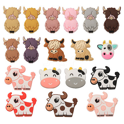 18Pcs 18 Styles Cow/Cattle Food Grade Silicone Focal Beads SIL-CA0002-86-1