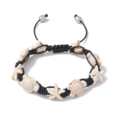 Synthetic Turquoise Starfish & Turtle Braided Bead Bracelet BJEW-TA00388-02-1