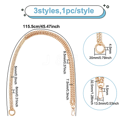 3Pcs 3 Colors Alloy Double Layer Chains for Jeans Pants FIND-WR0009-40-1