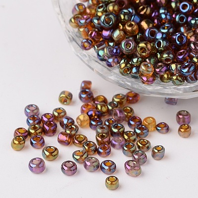 Transparent Rainbow Colours Round Glass Seed Beads X-SEED-A007-4mm-176-1