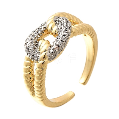 Brass Micro Pave Clear Cubic Zirconia Cuff Rings RJEW-U035-12GP-1