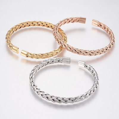 304 Stainless Steel Cuff Bangles Torque Bangles BJEW-H570-27-1