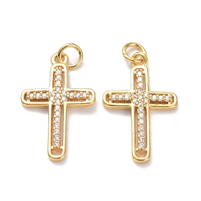 Brass Micro Pave Clear Cubic Zirconia Pendants ZIRC-L100-111G-1
