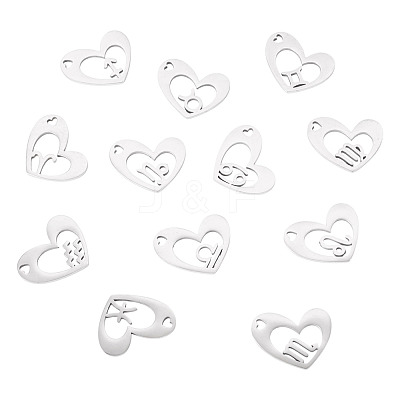 12Pcs 12 Styles 316L Stainless Steel Pendants STAS-TA0003-21P-1