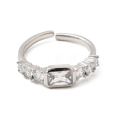 Brass with Cubic Zirconia Cuff Rings for Women RJEW-B160-07A-P-1