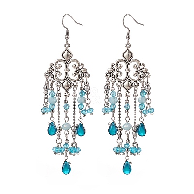 Glass Teardrop Tassel Chandelier Earrings EJEW-TA00184-02-1