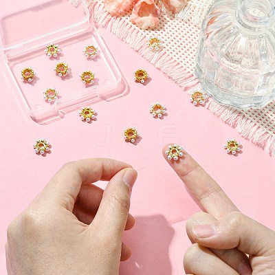 15Pcs 3 Styles Rack Plating Flower Brass Beads KK-CJ0002-66-1
