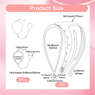 2Pcs Alloy Curb Chain Finger Ring Bracelets for Women BJEW-CY0001-06-1