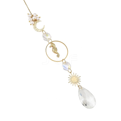 Glass Teardrop Hanging Suncatchers HJEW-JM05038-1