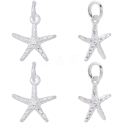 4Pcs 925 Sterling Silver Starfish Charms STER-BBC0008-39-1