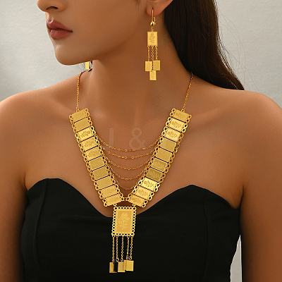 Vintage Brass Rectangle with Rose Tassel Earrings & Necklaces Sets for Women ZM7021-1